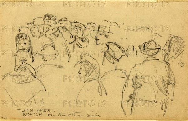 Faces in a crowd, 1860-1865, drawing, 1862-1865, by Alfred R Waud, 1828-1891, an american artist famous for his American Civil War sketches, America, US