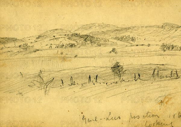 Genl Lees position, 1863, looking, 1863, drawing, 1862-1865, by Alfred R Waud, 1828-1891, an american artist famous for his American Civil War sketches, America, US