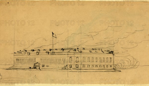 Unidentified fort, 1860-1865, drawing, 1862-1865, by Alfred R Waud, 1828-1891, an american artist famous for his American Civil War sketches, America, US