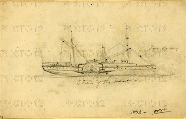 Star of the West, between 1860 and 1865, drawing on white paper : pencil ; 10.3 x 17.1 cm. (sheet), 1862-1865, by Alfred R Waud, 1828-1891, an american artist famous for his American Civil War sketches, America, US