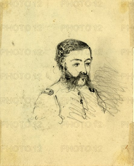 Bust portrait of an officer, between 1860 and 1865, drawing on cream paper, pencil, 10.4 x 8.3 cm. (sheet), 1862-1865, by Alfred R Waud, 1828-1891, an american artist famous for his American Civil War sketches, America, US