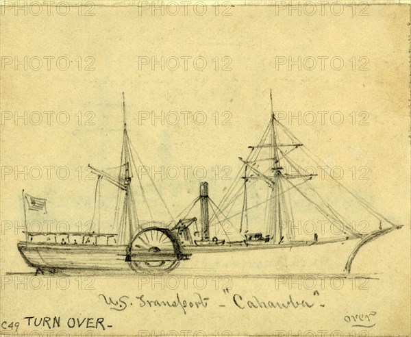 U.S. Transport Cahawba, between 1860 and 1865, drawing on cream paper pencil, 8.3 x 10.4 cm. (sheet), 1862-1865, by Alfred R Waud, 1828-1891, an american artist famous for his American Civil War sketches, America, US