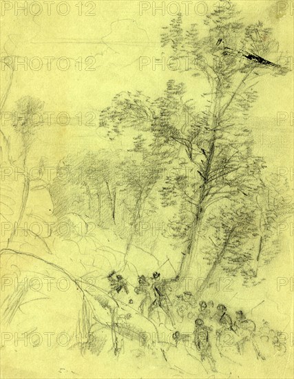 Federal troops at Dug Gap, 1864 May 8, drawing, 1862-1865, by Alfred R Waud, 1828-1891, an american artist famous for his American Civil War sketches, America, US
