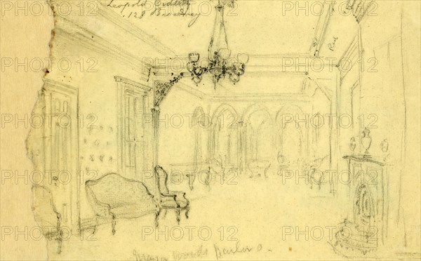 Mayor Woods parlor, between 1860 and 1865, drawing on cream paper pencil 17.5 x 25.6 cm. (sheet),  1862-1865, by Alfred R Waud, 1828-1891, an american artist famous for his American Civil War sketches, America, US