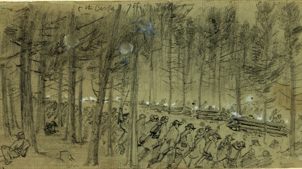 5th Corps, 7th of February 1865, drawing, 1862-1865, by Alfred R Waud, 1828-1891, an american artist famous for his American Civil War sketches, America, US
