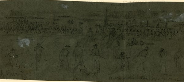 Battle of Winchester Sept 19 1864, drawing, 1862-1865, by Alfred R Waud, 1828-1891, an american artist famous for his American Civil War sketches, America, US