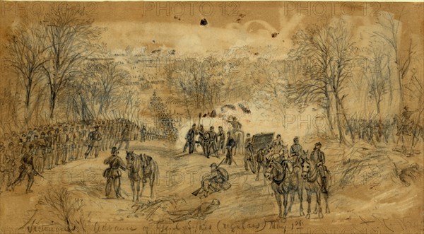 Victorious Advance of Genl. Sykes (regulars) May 1st 1863, drawing, 1862-1865, by Alfred R Waud, 1828-1891, an american artist famous for his American Civil War sketches, America, US