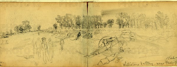 Cross the Rapidan, between 1860 and 1865, drawing on cream paper pencil, 9.8 x 18.3 cm. (sheet), 1862-1865, by Alfred R Waud, 1828-1891, an american artist famous for his American Civil War sketches, America, US