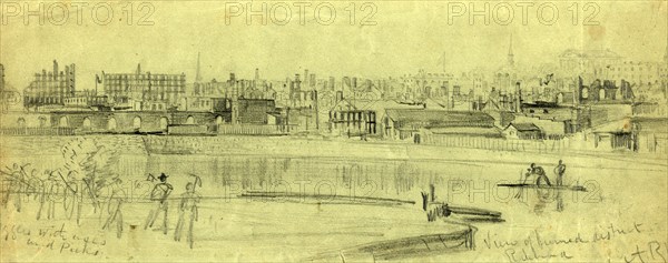 View of burned district Richmond, 1865 ca. April-May, drawing, 1862-1865, by Alfred R Waud, 1828-1891, an american artist famous for his American Civil War sketches, America, US