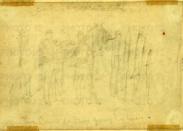 The Count de Paris giving his horse?, between 1861 December and 1862 June, drawing on cream paper pencil, 9.7 x 14.1 cm. (sheet), 1862-1865, by Alfred R Waud, 1828-1891, an american artist famous for his American Civil War sketches, America, US