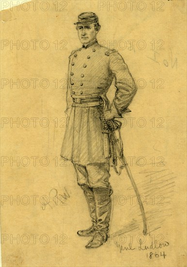 Genl Ludlow, 1864, drawing on yellow paper pencil, 17.2 x 11.6 cm. (sheet), 1862-1865, by Alfred R Waud, 1828-1891, an american artist famous for his American Civil War sketches, America, US