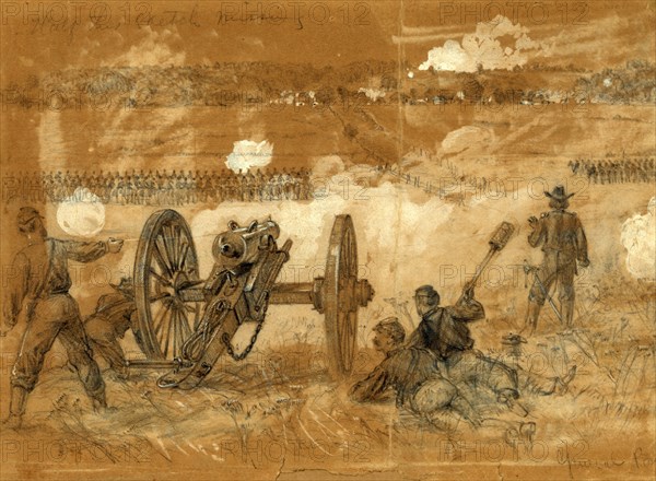 Reconnaissance by Bufords Cavalry towards the Rapidan river, drawing, 1862-1865, by Alfred R Waud, 1828-1891, an american artist famous for his American Civil War sketches, America, US