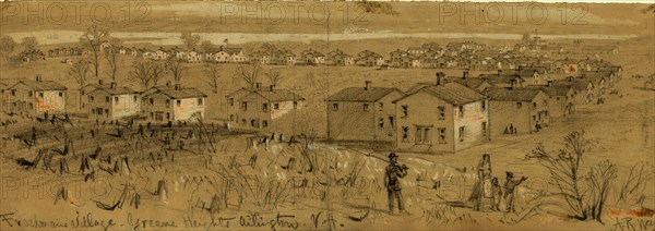 Freedmans village, Greene Heights Arlington, VA., drawing, 1862-1865, by Alfred R Waud, 1828-1891, an american artist famous for his American Civil War sketches, America, US