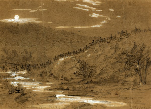 Scouting in the Blue Ridge, drawing, 1862-1865, by Alfred R Waud, 1828-1891, an american artist famous for his American Civil War sketches, America, US