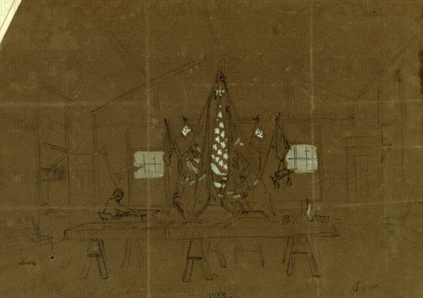 Col. Butterfields headquarters, Camp Anderson DC, drawing, 1862-1865, by Alfred R Waud, 1828-1891, an american artist famous for his American Civil War sketches, America, US