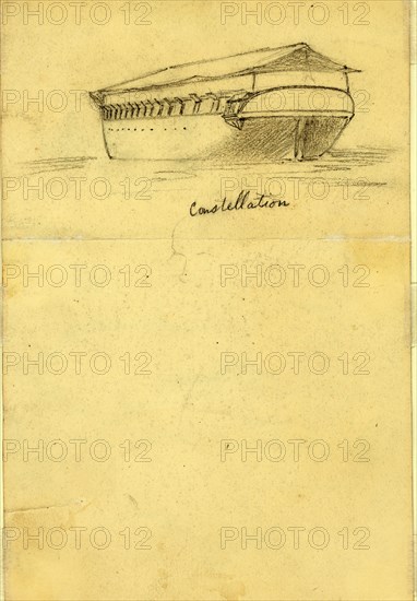 Constellation, drawing, 1862-1865, by Alfred R Waud, 1828-1891, an american artist famous for his American Civil War sketches, America, US