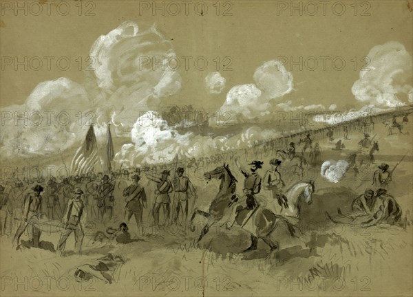 Colonel Burnside's brigade at Bull Run, drawing, 1862-1865, by Alfred R Waud, 1828-1891, an american artist famous for his American Civil War sketches, America, US