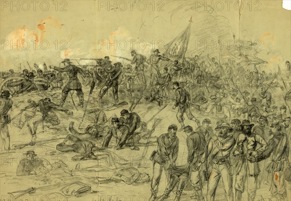 7th N.Y. Heavy Arty. in Barlows charge nr. Cold Harbor Friday June 3rd 1864, drawing, 1862-1865, by Alfred R Waud, 1828-1891, an american artist famous for his American Civil War sketches, America, US