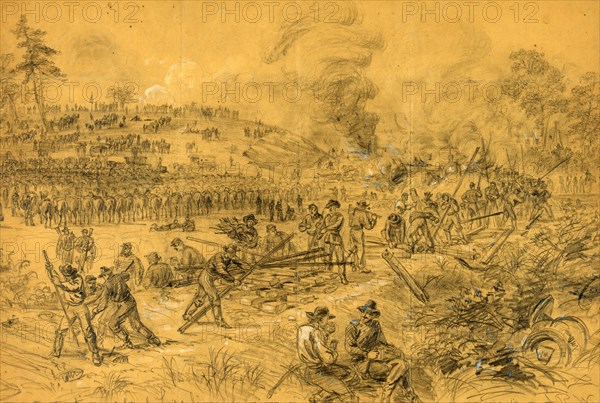 Destruction of Genl. Lees lines of Communication in Virginia by Genl. Wilson, drawing, 1862-1865, by Alfred R Waud, 1828-1891, an american artist famous for his American Civil War sketches, America, US