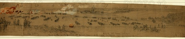 June 2nd Position nr. Cold Harbor, rifle pits in the front, drawing, 1862-1865, by Alfred R Waud, 1828-1891, an american artist famous for his American Civil War sketches, America, US