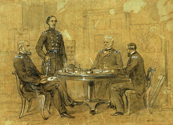 General Scott giving orders to his aides for the advance of the Grand Army, drawing, 1862-1865, by Alfred R Waud, 1828-1891, an american artist famous for his American Civil War sketches, America, US