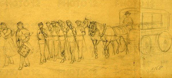 Funeral march, drawing, 1862-1865, by Alfred R Waud, 1828-1891, an american artist famous for his American Civil War sketches, America, US