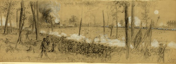 Grant's Great Campaign, Last fight of the Pennsylvania Reserves, drawing, 1862-1865, by Alfred R Waud, 1828-1891, an american artist famous for his American Civil War sketches, America, US
