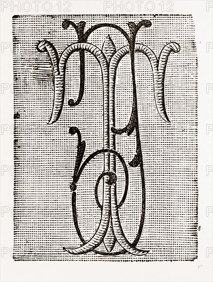 MONOGRAM FOR UNDERLINEN (T. J.), NEEDLEWORK, 19th CENTURY EMBROIDERY