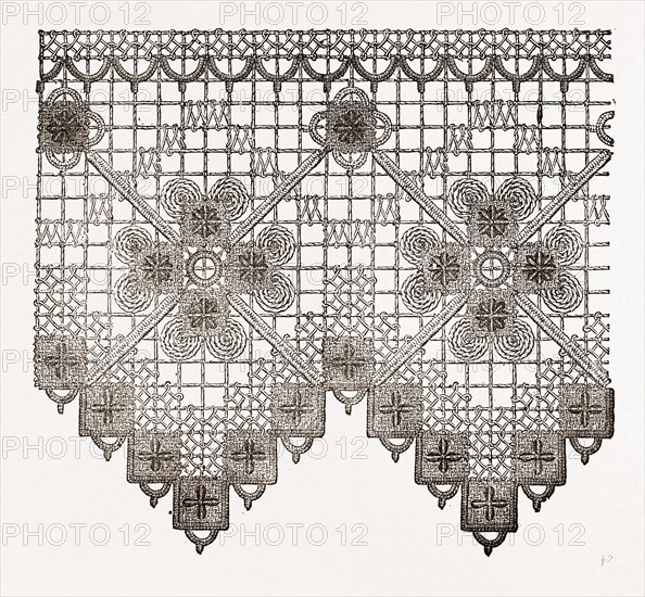 BORDER IN NETTED GUIPURE, NEEDLEWORK, 19th CENTURY EMBROIDERY
