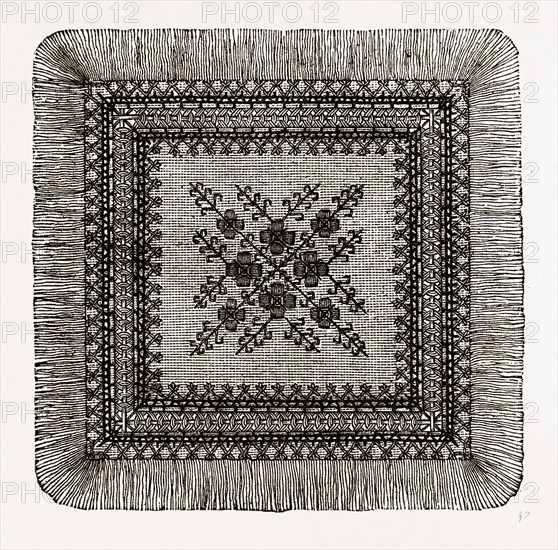 AFTERNOON TEACLOTH, NEEDLEWORK, 19th CENTURY EMBROIDERY