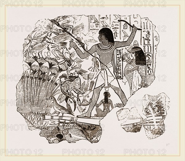 Ancient Egyptians Bird-catching in the Marshes, Egypt