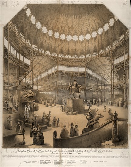 Interior view of the New York Crystal Palace for the exhibition of the industry of all nations; Nagel & WeingÃ¤rtner, printmaker; New York : Goupil & Co., c1853.; 1 print : lithograph with 2 tint stones ; 40 1/8 x 29 3/4 in.