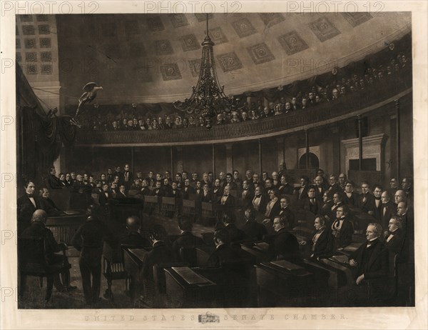 United States Senate chamber / designed by J. Whitehorne ; engraved by T. Doney.; Doney, Thomas, active 1844-1852, engraver; New York : Edward Anthony, 184[9]; 1 print : mezzotint ; 30 1/2 x 39 1/2 in.