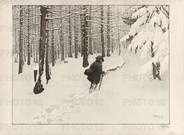 [A man walking in the snow] / Engelhart, 1904.; [1904]; 1 print : chromolithograph ; 30 5/8 x 42 1/2 in..