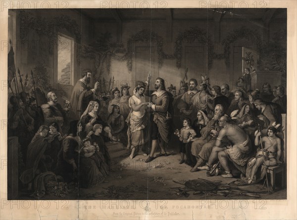 The marriage of Pocahontas, from the original picture in the possession of the publisher; McRae, John C., engraver; Brueckner, Henry , artist; New York : John C. McRae, c1855 (N.Y. : H. Peters); 1 print : engraving.