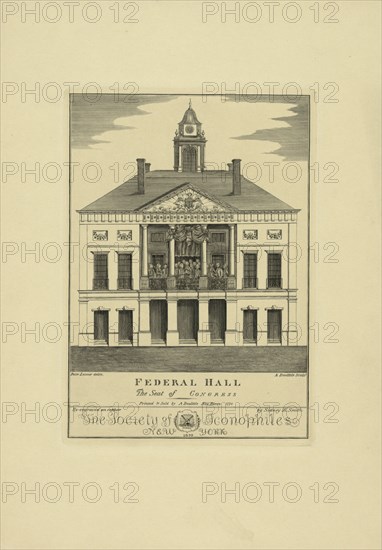 Federal Hall. The seat of Congress / re-engraved on copper by Sidney L. Smith.; Society of Iconophiles , publisher; New York : The Society of Iconophiles, 1899.; 1 print : engraving.