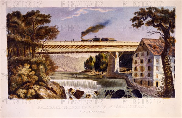 Railroad bridge over the Wissahickon near Manayunk; [no date recorded on shelflist card]; 1 print : hand colored.