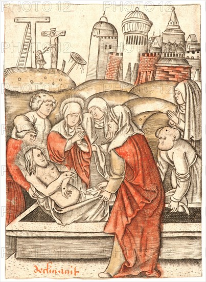 NoÃ«l Garnier (French, 1470/75â€ì1544). The Entombment. Engraving with hand coloring.