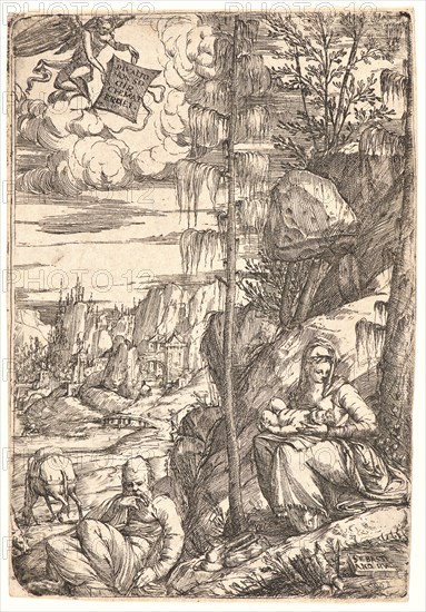 Sebastiano de' Valentinis (Italian, active ca. 1540-1560). Rest on the Flight into Egypt, 16th century. Etching. First state.