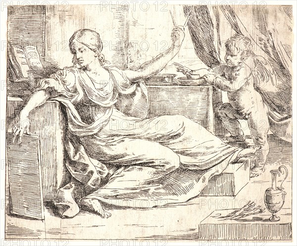 Guido Reni (Italian, 1575 - 1642). The Love of Study (L'amour de l'etude), 17th century. Etching.