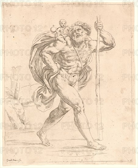 Guido Reni (Italian, 1575 - 1642). St. Christopher, 17th century. Etching.