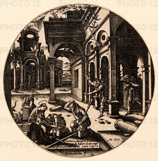 Georges Reverdy (aka Giorgio Reverdino) (French, active ca. 1529 â€ì ca. 1557). Adoration of the Shepherds, 16th century. Engraving.