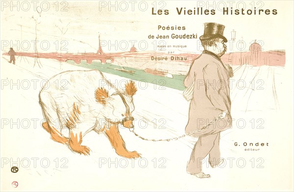 Henri de Toulouse-Lautrec (French, 1864 - 1901). Ancient Histories (Les Vielles Histoires), 1893. Lithograph printed in five colors (keystone in olive green and color stones in grey, curry-brown, mauve, and turquoise-green) on wove paper. Image: 365 mm x 545 mm (14.37 in. x 21.46 in.). Second of two states.