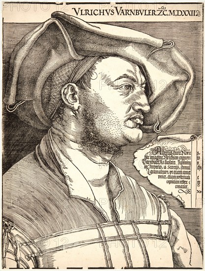 Albrecht DÃ¼rer (German, 1471-1528). Portrait of Ulrich VarnbÃ¼hler, 1522. Woodcut. Second of two states, probably a 17th-century impression.