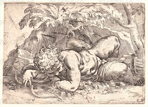 Paolo Farinati (Italian, 1524 - 1606). Cupid. Etching.