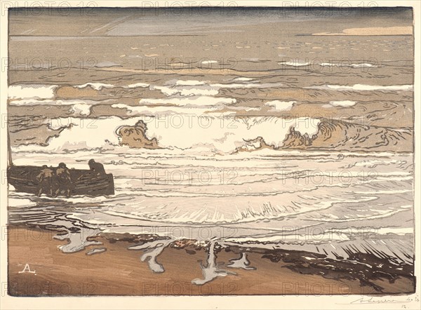 Auguste Louis LepÃ¨re (French, 1849 - 1918). Les Larmes deferlent, Marée de Septembre, 1901, 1901. Color woodcut on laid paper. Image: 280 mm x 393 mm (11.02 in. x 15.47 in.). Fourth state?.