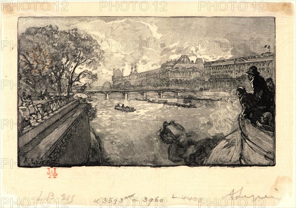 Auguste Louis LepÃ¨re (French, 1849 - 1918). Le Louvre, vu du Pont-Neuf, 1890. Wood engraving.