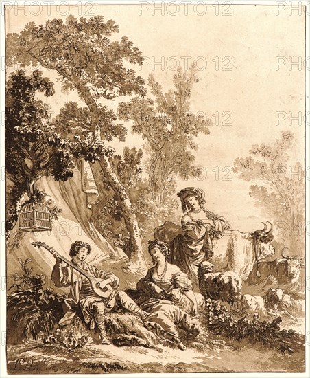 Jean-Baptiste Le Prince (French, 1734 - 1781). Rustic Recreation (La Récréation ChampÃªtre), 1769. Etching and aquatint printed in brown ink on laid paper. Plate: 295 mm x 241 mm (11.61 in. x 9.49 in.). First or second of three states.