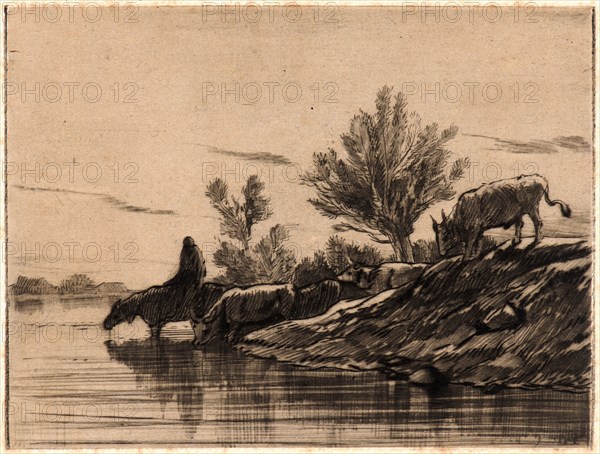 Charles Ãâmile Jacque (French, 1813 - 1894). The Watering Place (L'Abreuvoir), 1848. Drypoint and roulette on buff chine collé. Plate: 95 mm x 126 mm (3.74 in. x 4.96 in.). Third of three states.