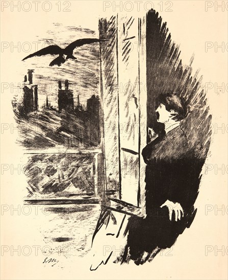 Ãâdouard Manet (French, 1832 - 1883). The Raven (Le corbeau): Open Here I Flung the Shutter, 1875. From The Raven (Le corbeau). Lithographs with cover and text on wove paper.